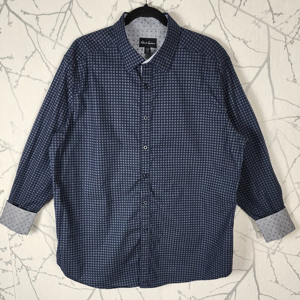Robert Graham Navy Diamonds Cotton Stretch Contrast Flip Cuff Shirt